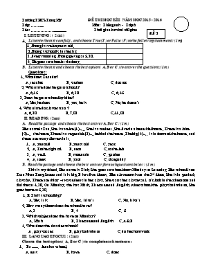 Đề thi học kì 1 môn Tiếng Anh Lớp 6 - Đề 2 - Năm học 2015-2016 - Trường THCS Long Mỹ (Có đáp án)